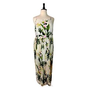 Mlle Gabrielle Maxi Dress Pleated Green Pink Tropical Print New Women’s Size 2X